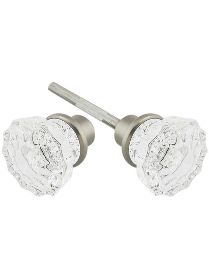 Pair of Lead Free Fluted Crystal Door Knobs With Solid Brass Base in Antique Pewter.